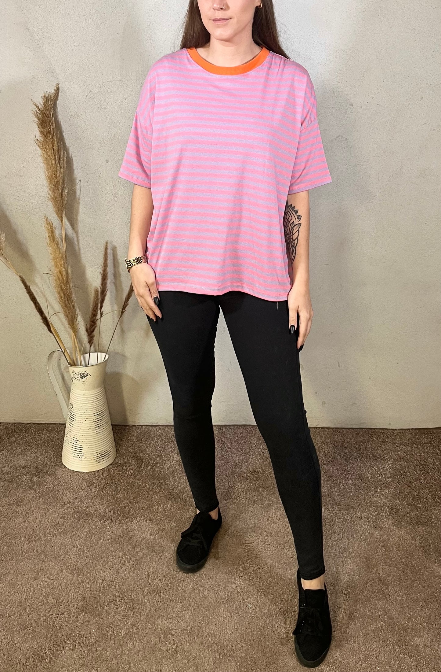 Onesize Shirt - gestreift in Flieder/Rosa