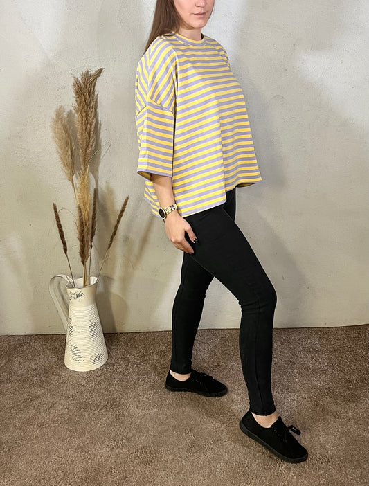Onesize Shirt - gestreift in Flieder/Gelb
