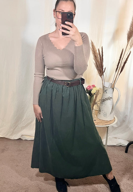 Langer Samtrock aus Baumwolle in Khaki