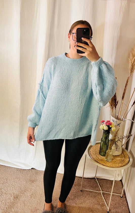 Oversize Wollpullover in Himmelblau