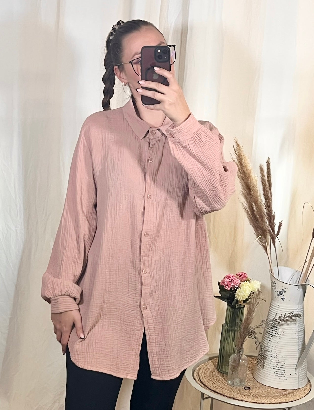 Oversize Musselin Bluse in Rosa
