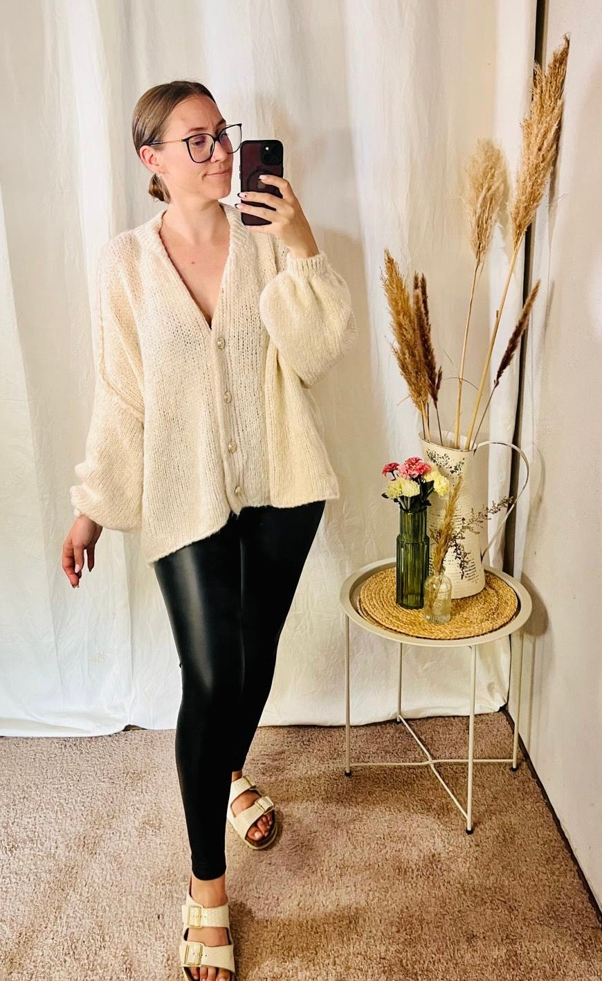 Oversize Strickjacke in Ecru