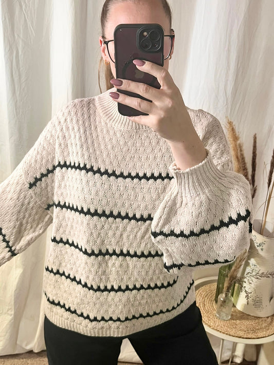 Onesize Pullover mit Streifen in Beige