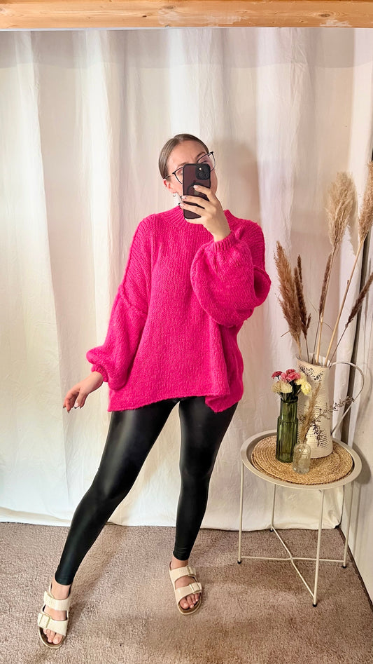 Oversize Wollpullover in Fuchsia
