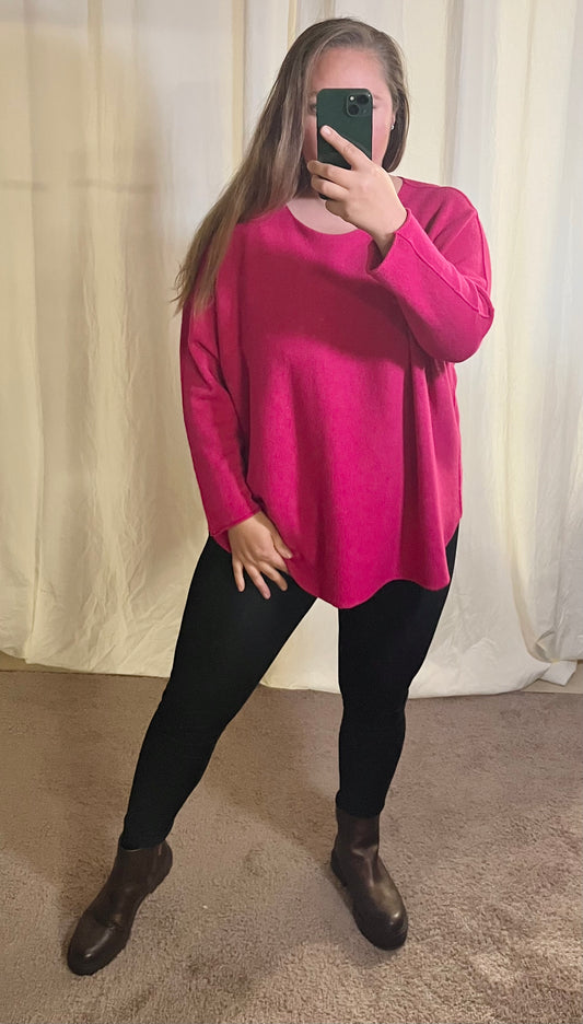 Oversize Strickpullover in Fuchsia