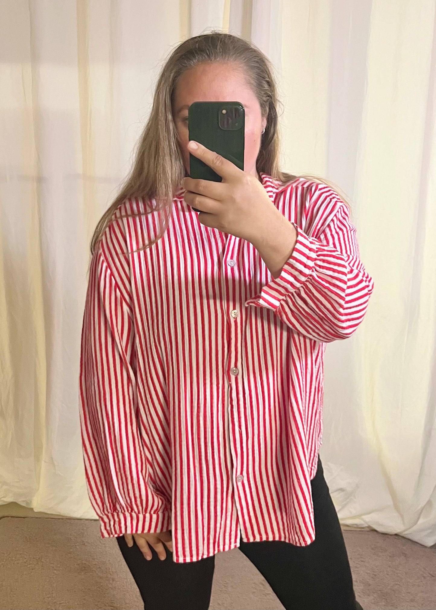 Oversize Musselin Bluse gestreift in Rot / Weiß