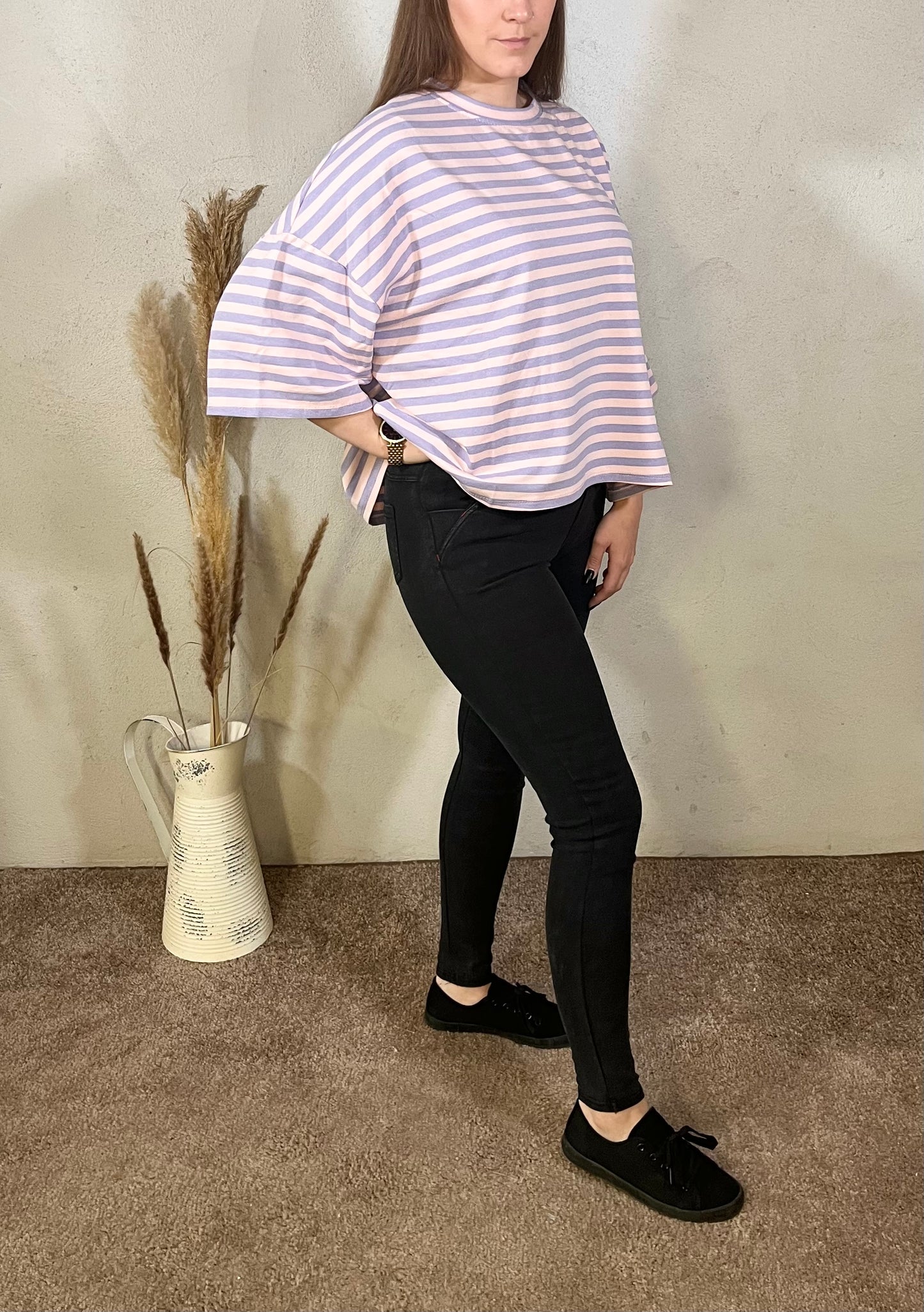 Onesize Shirt - gestreift in Flieder/Rosa