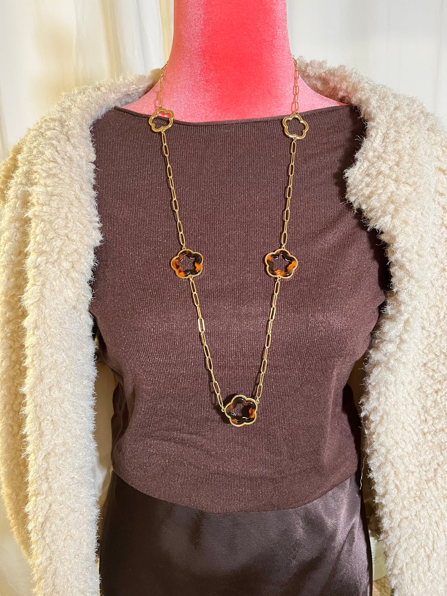 Kleeblatt Halskette lang aus Edelstahl