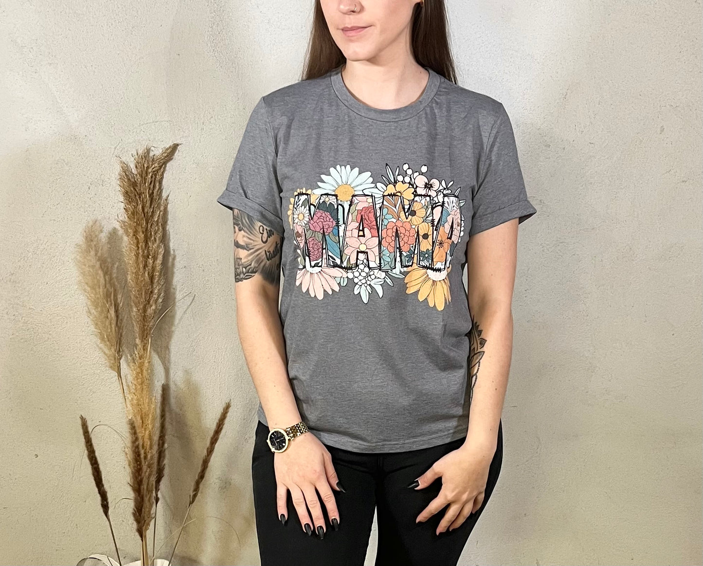 Mama shirt in grey with flower print
