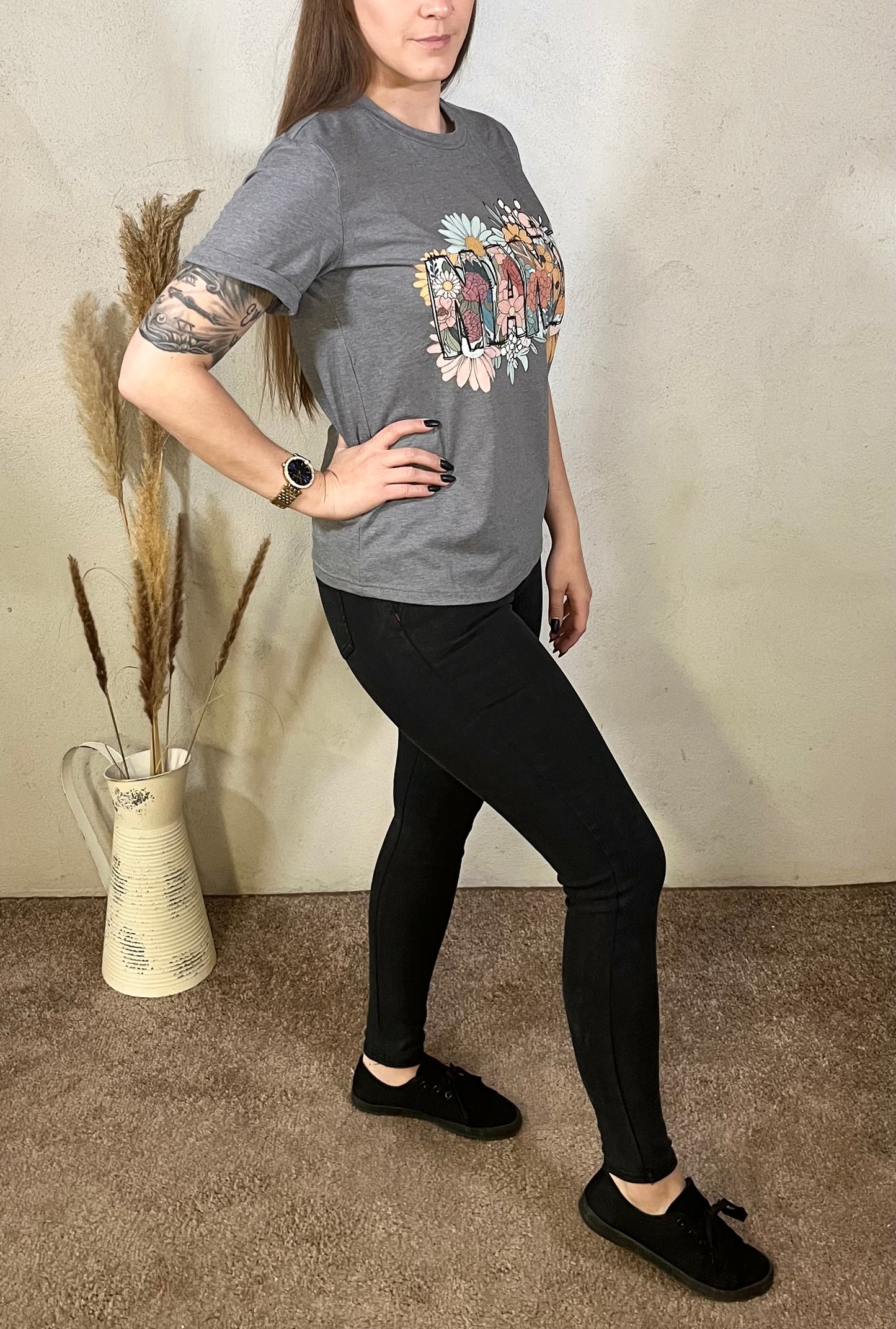 Mama shirt in grey with flower print