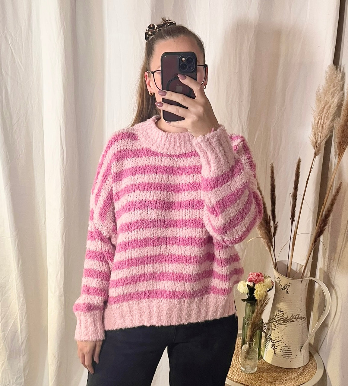 Oversize Pullover mit Streifen in Rosa
