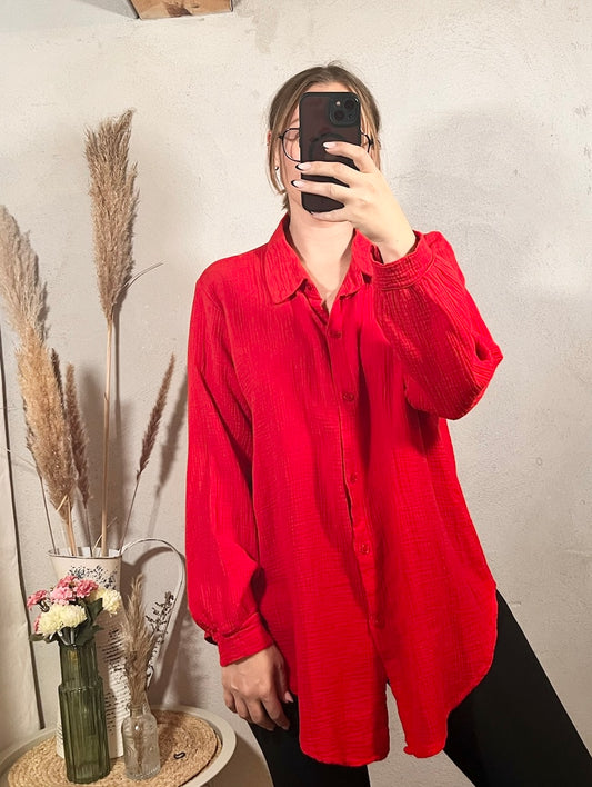 Oversize Musselin Bluse in Rot