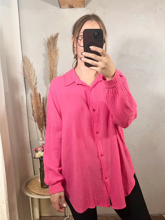 Oversize Musselin Bluse in Fuchsia