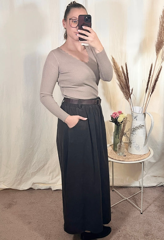 Langer Samtrock aus Baumwolle in Schokolade