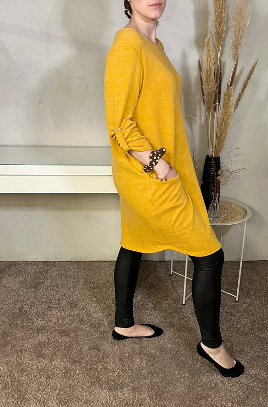 Pulloverkleid in Senfgelb