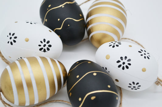 Hänger Ostereier, Schwarz-Weiß-Gold, 6er Set