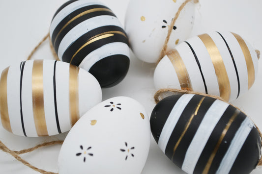 Oeufs de Pâques à suspendre, noir et blanc doré, lot de 6