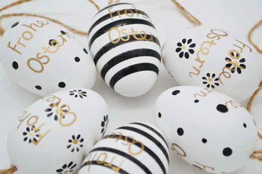 Oeufs de Pâques à suspendre, noir et blanc doré, lot de 6