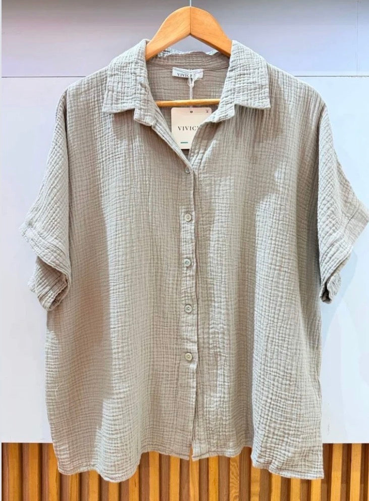 Musselinbluse Uni, kurz Arm
