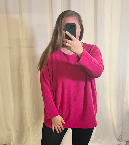 Oversize Strickpullover in Fuchsia