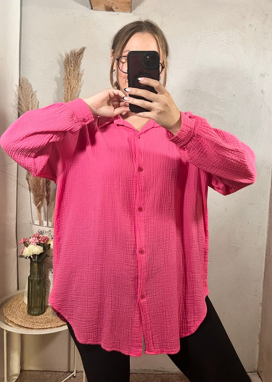 Oversize Musselin Bluse in Fuchsia
