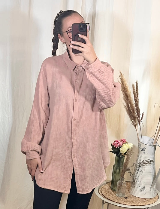 Oversize Musselin Bluse in Rosa