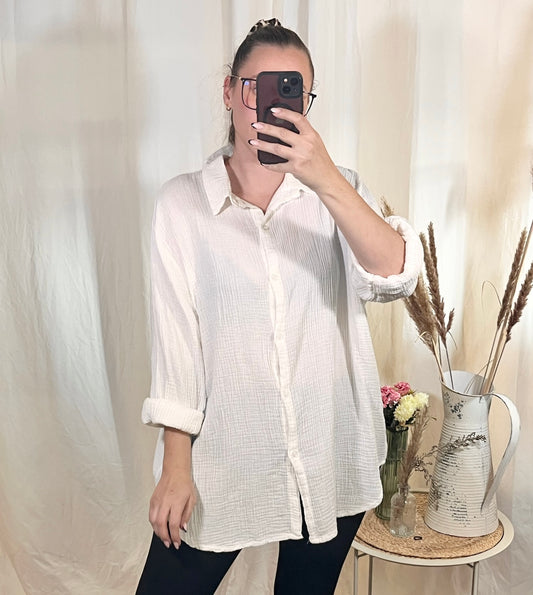 Oversize Musselin Bluse in Weiß