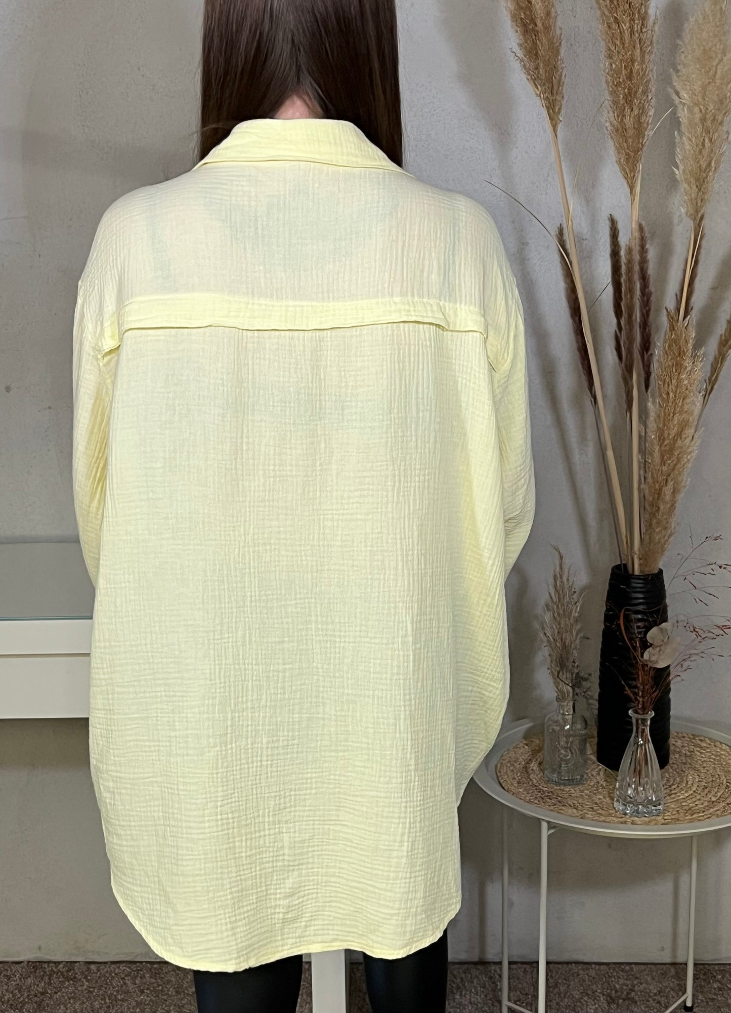 Lange Oversize Musselin Bluse in Gelb