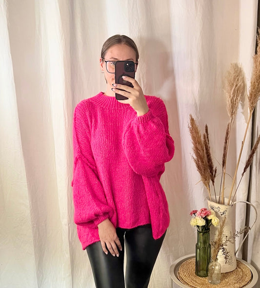 Oversize Wollpullover in Fuchsia