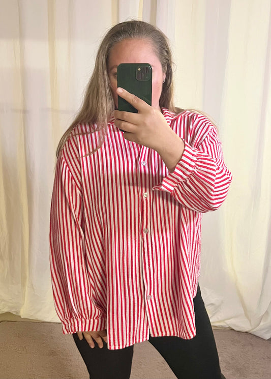 Oversize Musselin Bluse gestreift in Rot / Weiß