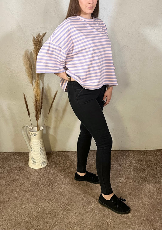 Onesize Shirt - gestreift in Flieder/Rosa