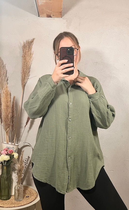 Oversize Musselin Bluse in Khaki