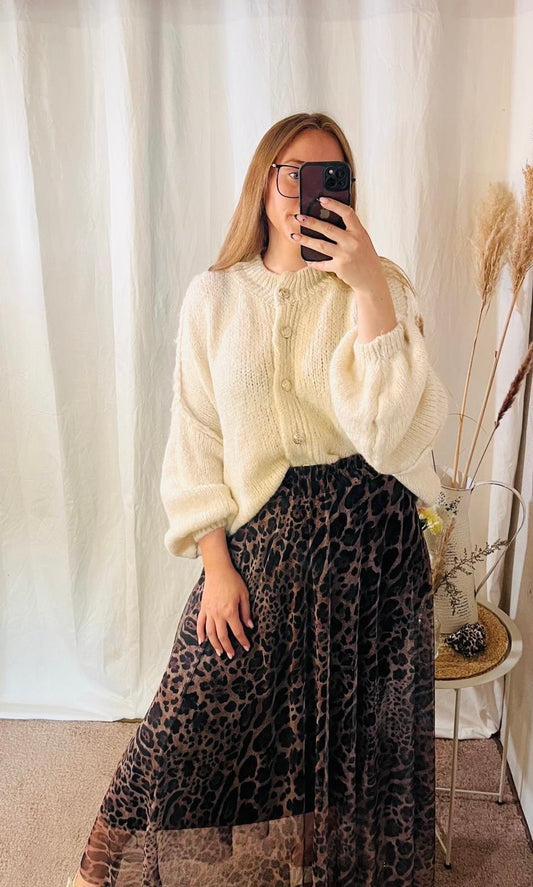 Oversize Strickjacke in Ecru