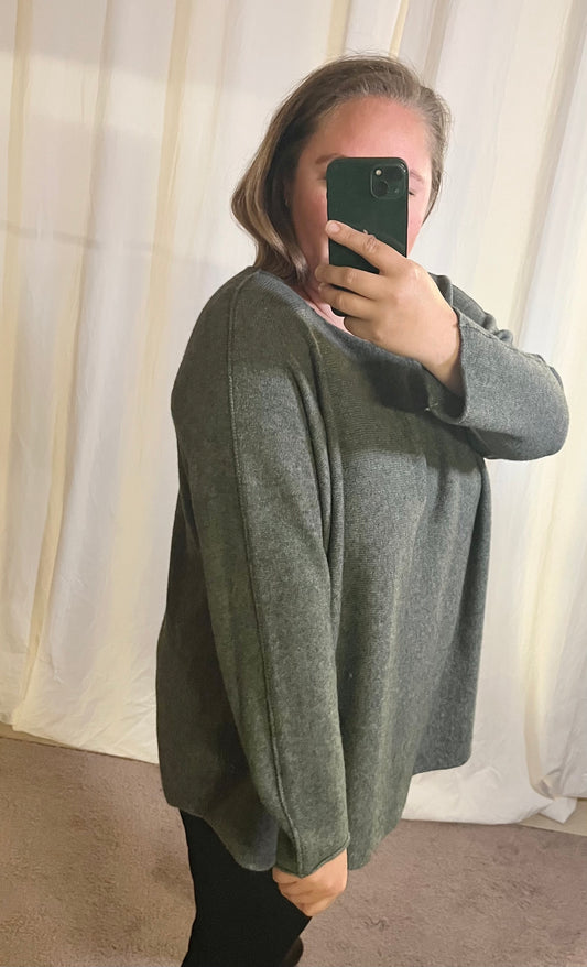 Oversize Strickpullover in Khaki