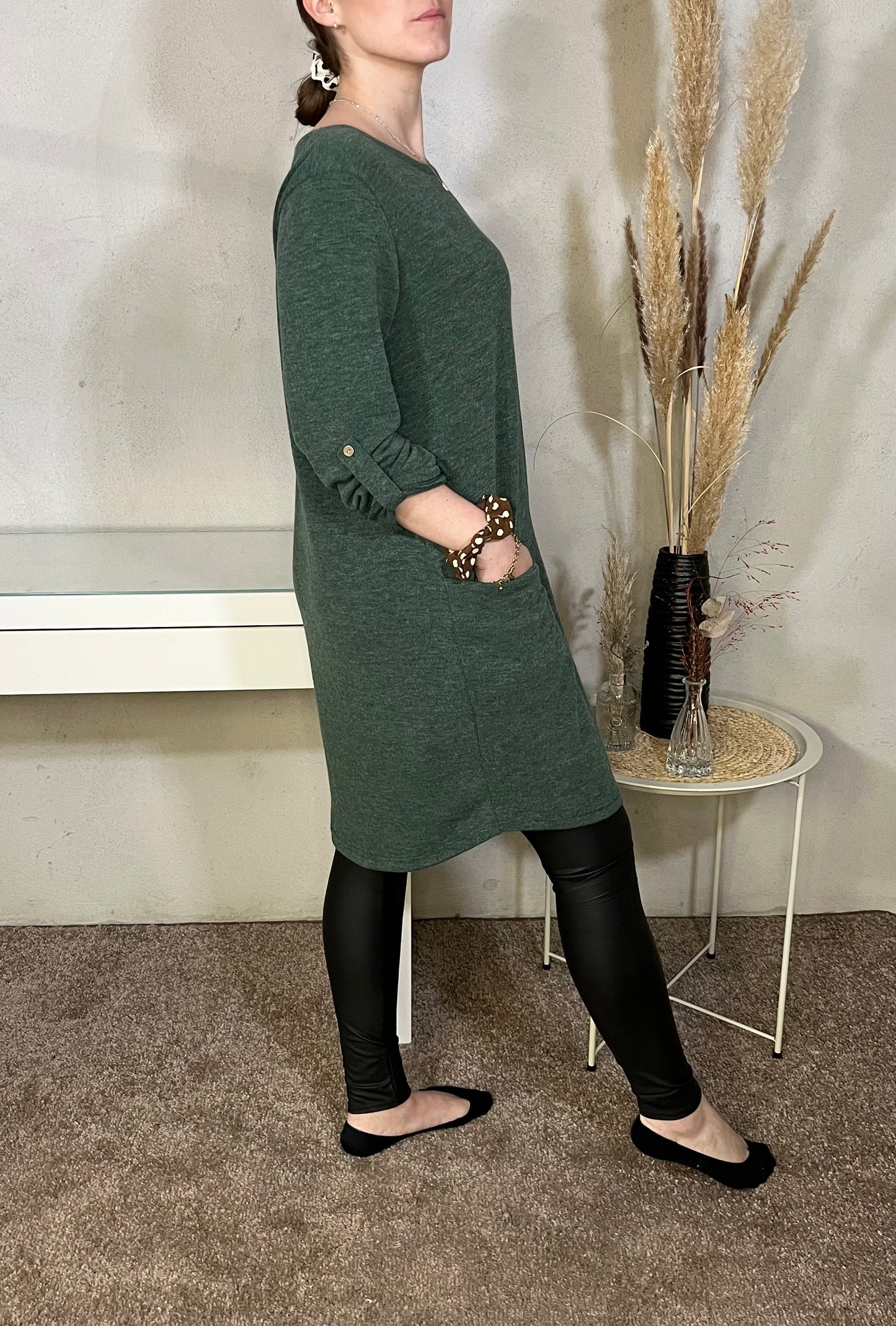 Pulloverkleid in Dunkelgrün