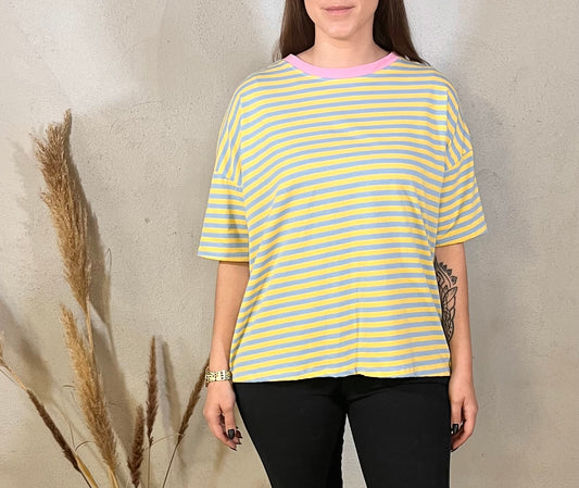 Onesize Shirt - gestreift in Gelb/ Flieder