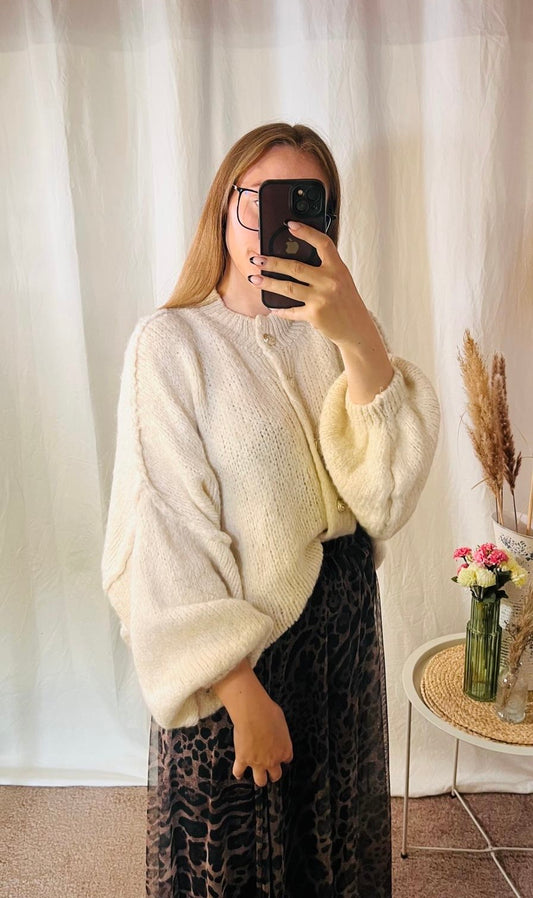 Oversize Strickjacke in Ecru