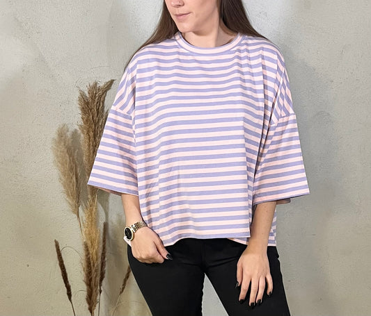Onesize Shirt - gestreift in Flieder/Rosa
