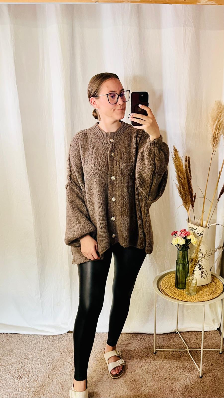 Oversize Strickjacke in Taupe