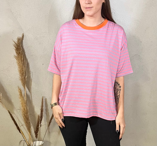 Onesize Shirt - gestreift in Flieder/Rosa