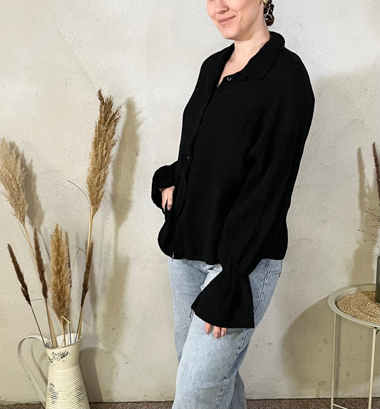 Musselin Bluse gestreift in Schwarz