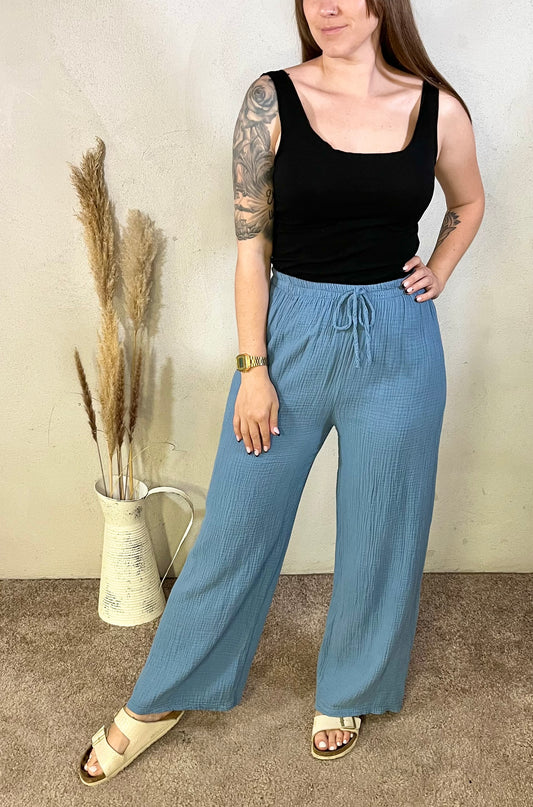 Musselin Hose in Jeansblau