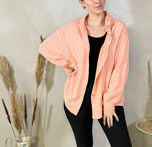 Oversize Musselin Bluse gestreift in Koralle