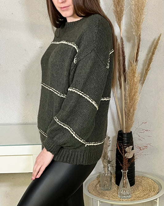 Kurzer Oversize Pullover in Khaki