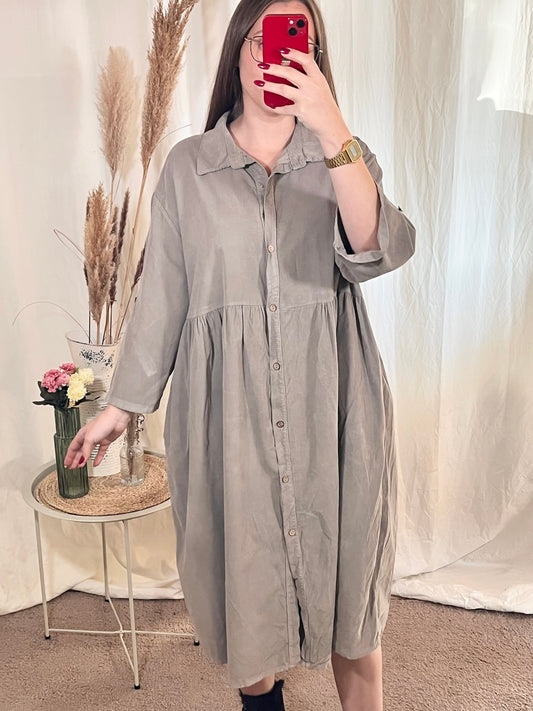 Langes Cordkleid in Taupe