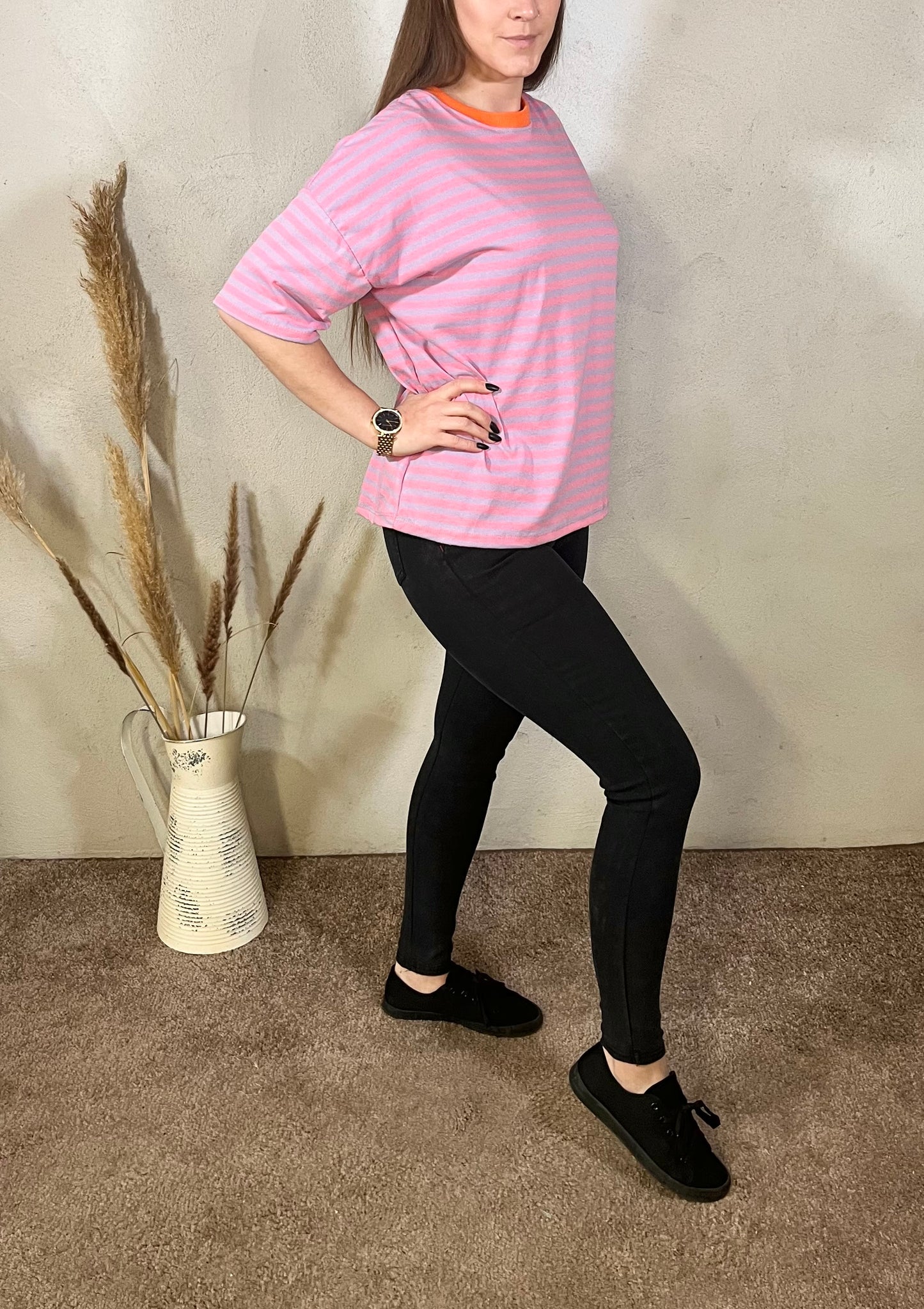 Onesize Shirt - gestreift in Flieder/Rosa
