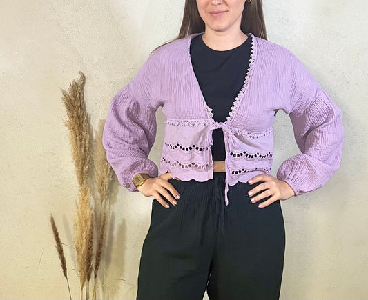 Cardigan aus Musselin in Flieder