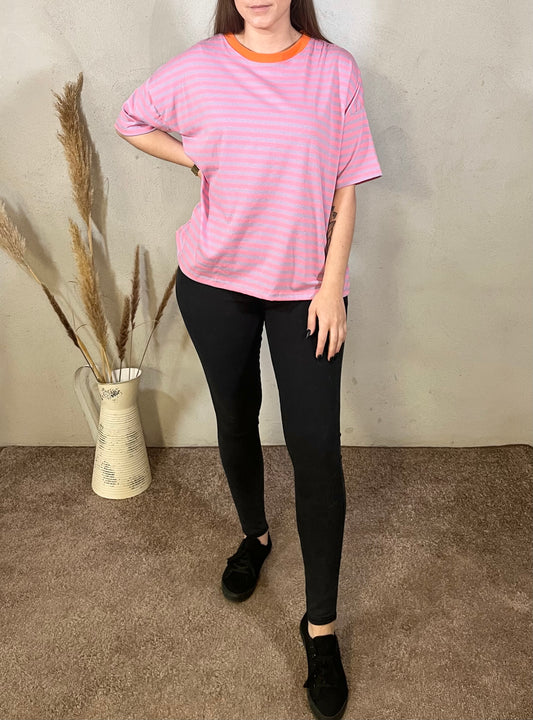 Onesize Shirt - gestreift in Flieder/Rosa