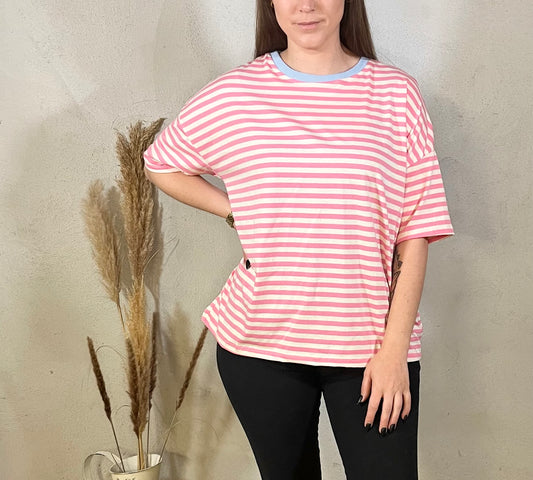 Onesize Shirt - gestreift in Rosa/Beige