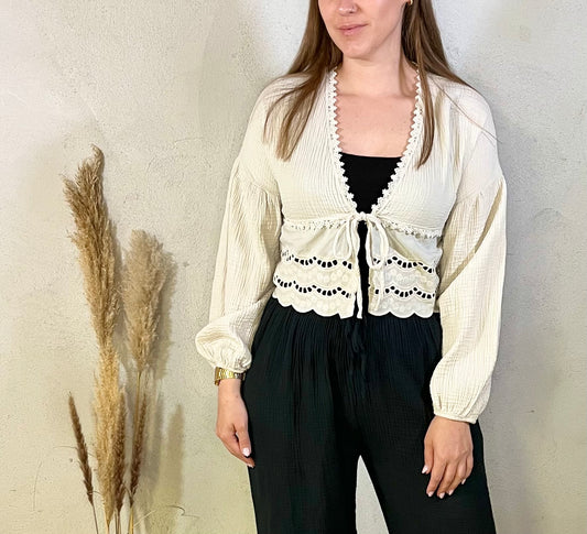 Cardigan aus Musselin in Beige